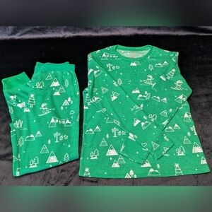 Kids Christmas Pajama Set, Target Size XL (14) Long Sleeve & Pants Green & White